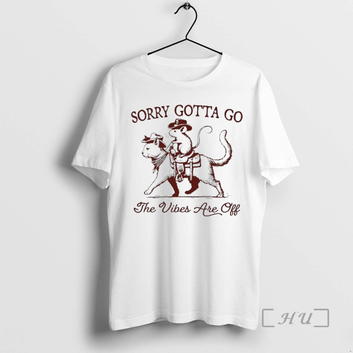 New Cowboy Possum Riding Cat Sorry Gotta Go The Vibes Are Off Premium T Shirts Hoodie, Sweatshirt | PopFlextees.com
