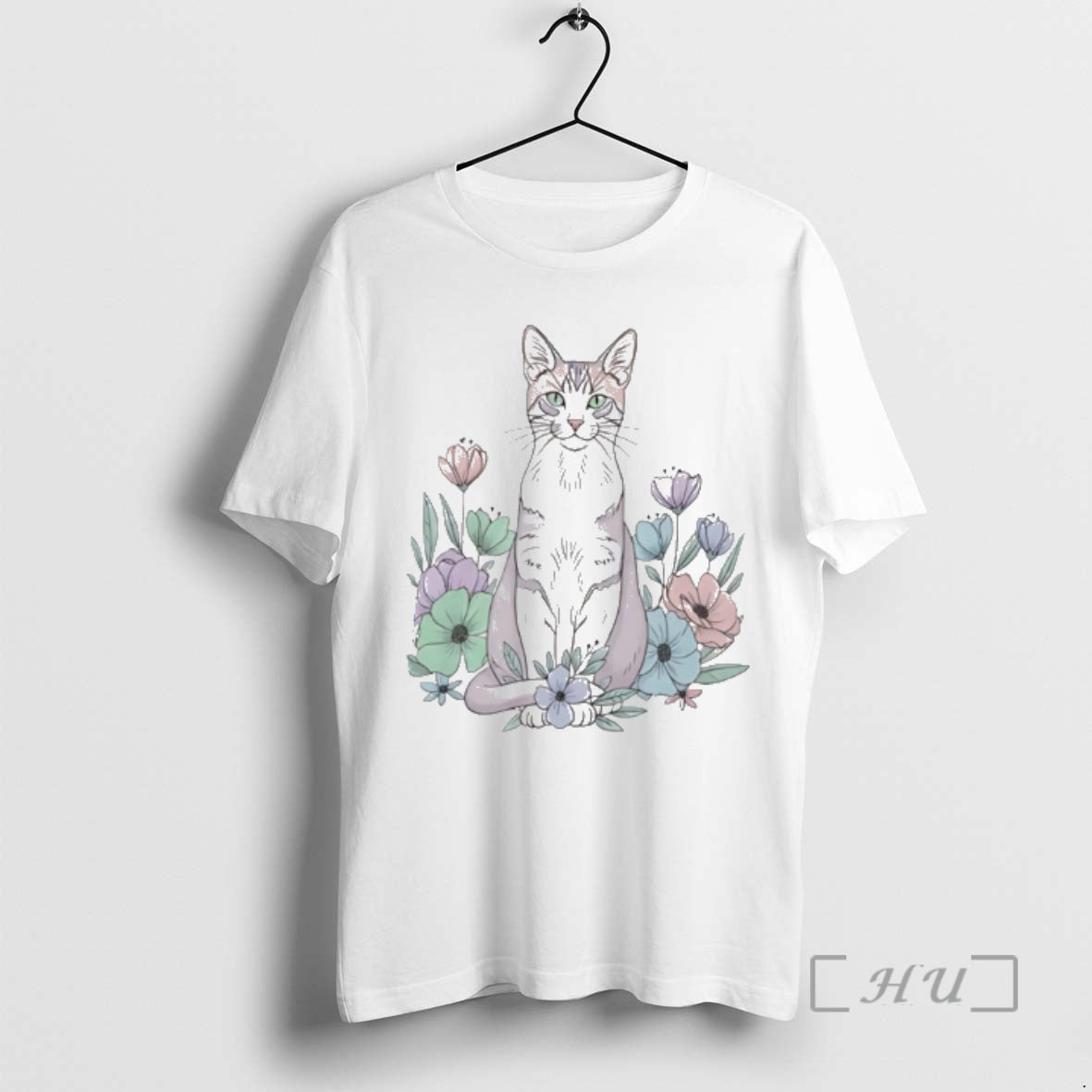 New Cute Sitting Cat In Floral Garden Watercolor T-Shirts, Hoodie, Sweatshirt | PopFlextees.com