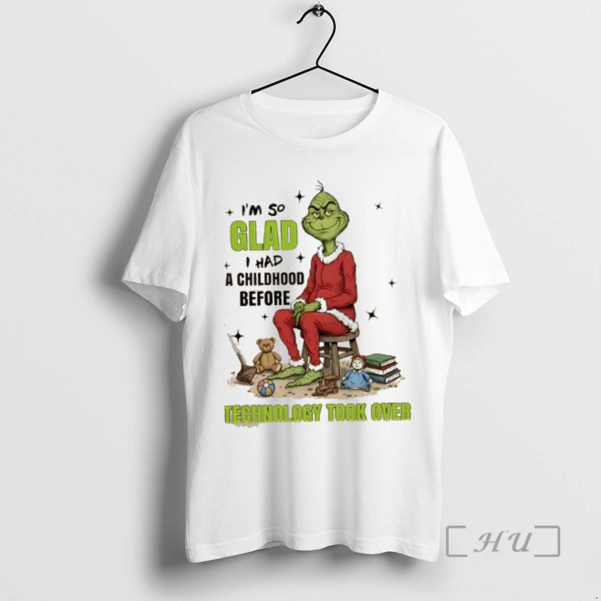 New Grinch Im So Glad I Had A Childhood Before Technology Took Over Christmas Premium T-Shirts, Hoodie, Sweatshirt