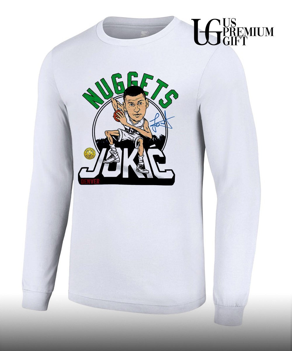 Nikola Jokic Denver Nuggets playing basketball NBA caricature graphic shirt