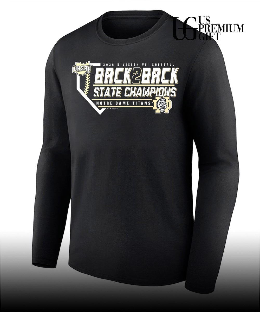 Notre Dame Titans 2026 OHSAA Division VII Softball Back2Back State Champions shirt