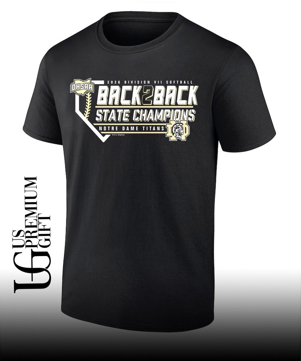 Notre Dame Titans 2026 OHSAA Division VII Softball Back2Back State Champions shirt