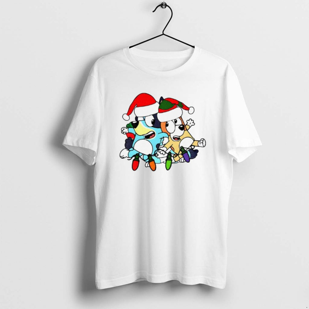 Official Bluey And Bingo Santa Hat Christmas Lights Merry Christmas 2025 T-Shirts, Hoodie, Sweatshirt | PopFlextees.com