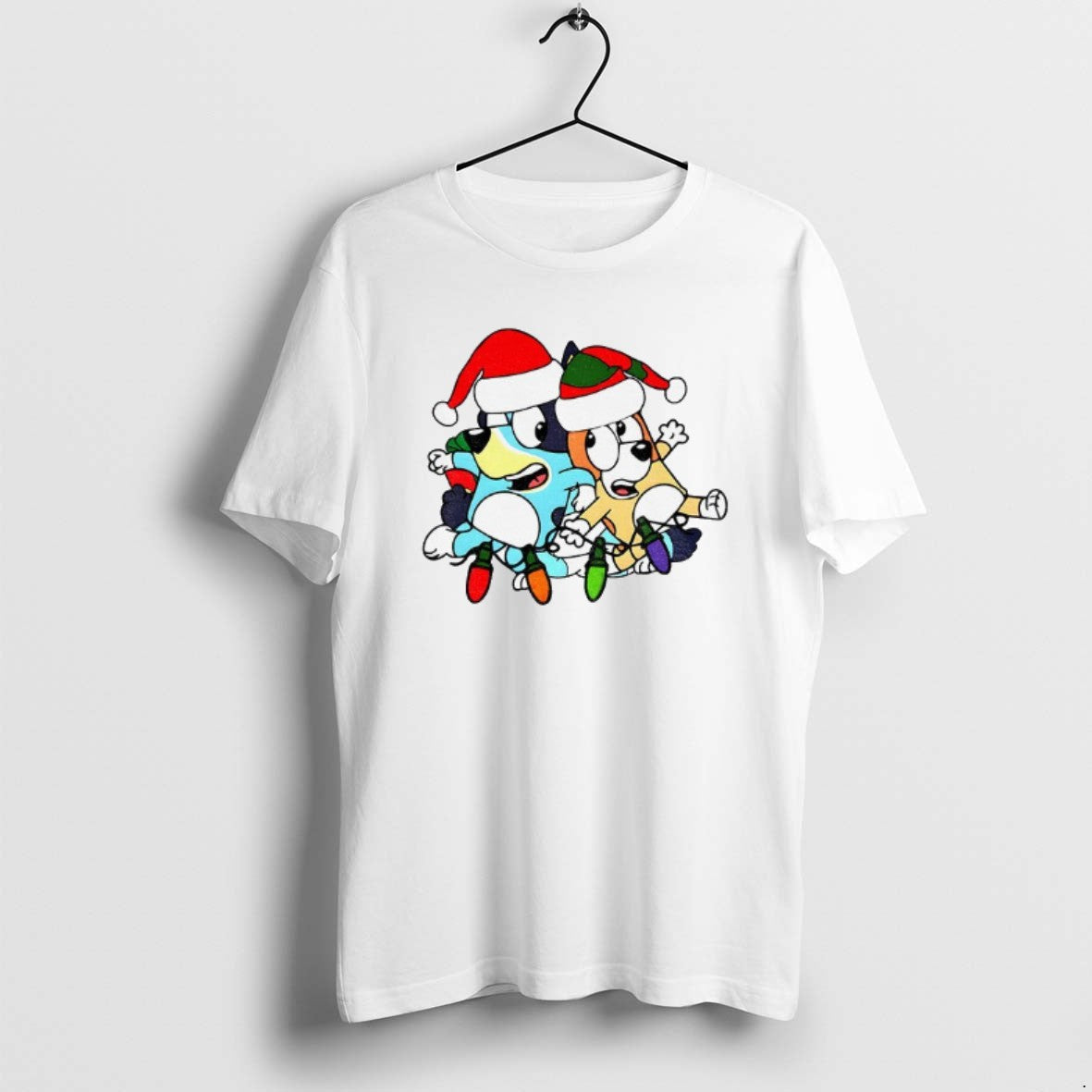 Official Bluey And Bingo Santa Hat Christmas Lights Merry Christmas 2025 T-Shirts, Hoodie, Sweatshirt | PopFlextees.com