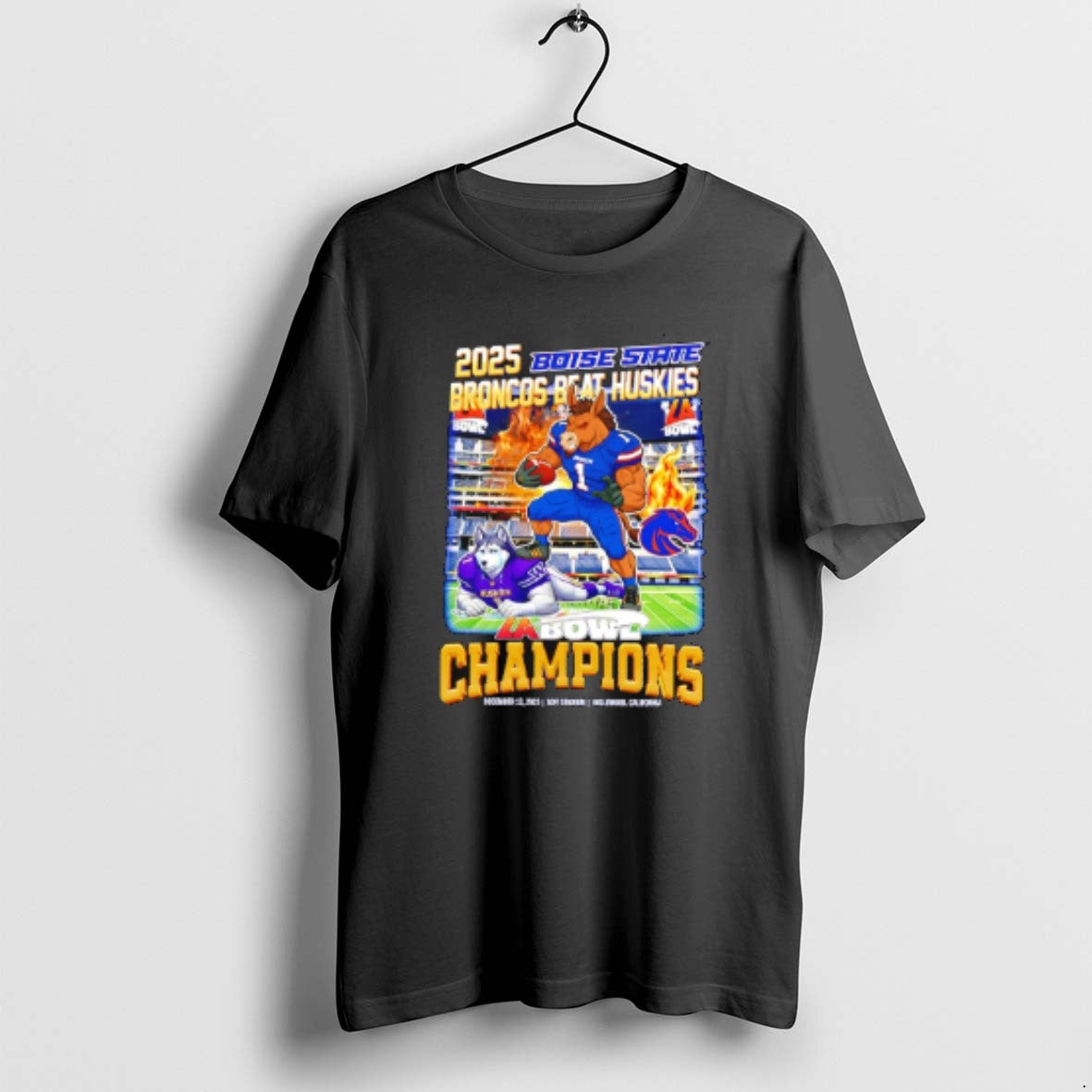 Official Boise State Broncos Beat Huskies 2025 La Bowl Champions Mascot T-Shirts, Hoodie, Sweatshirt | PopFlextees.com