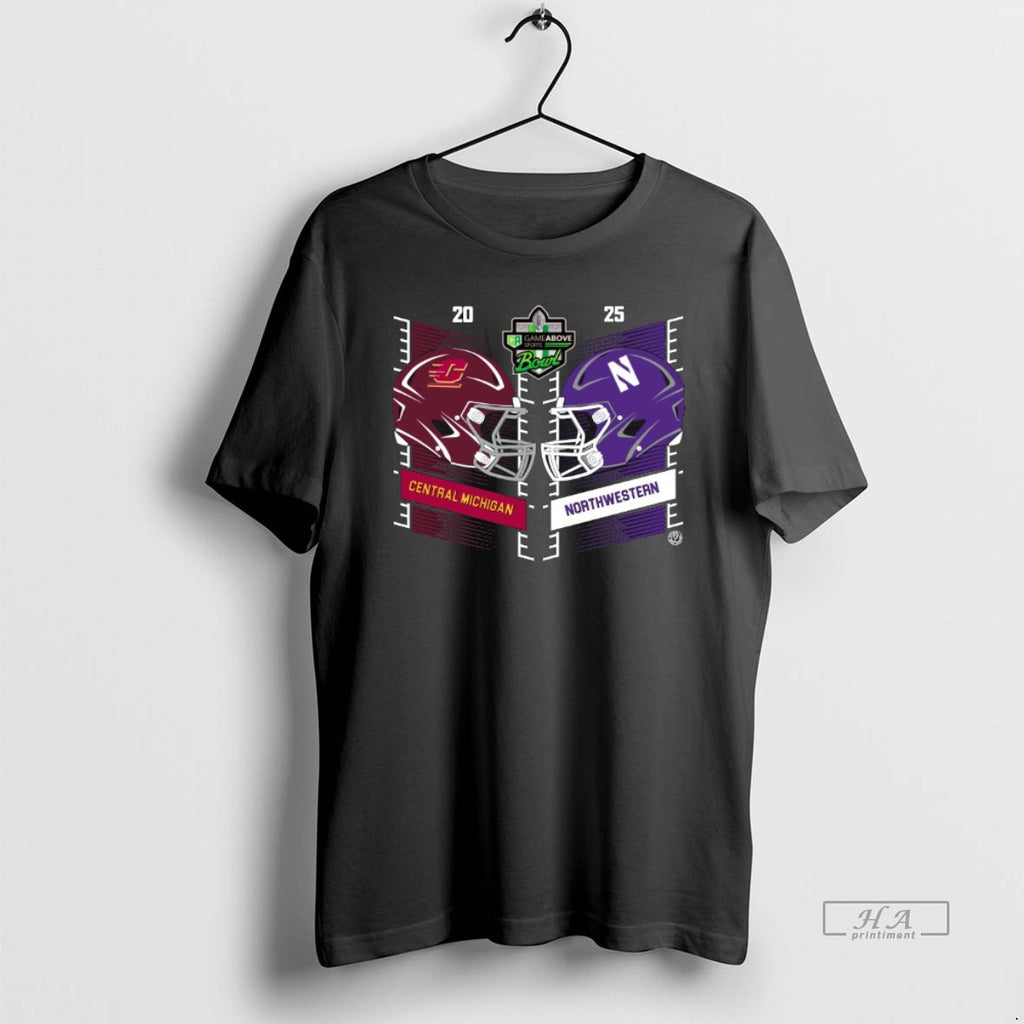 Official Central Michigan Chippewas Vs Northwestern Wildcats 2025 Gameabove Sports Bowl Head To Head Helmet T-Shirts,...