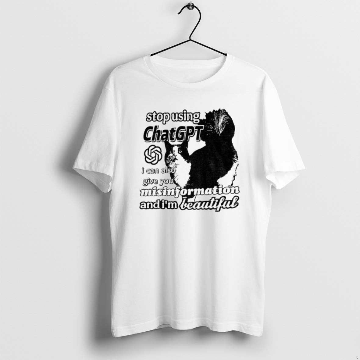 Official Chat Gpt Cat Meme Stop Using I Can Also Give You Misinformation T-Shirts, Hoodie, Sweatshirt | PopFlextees.com