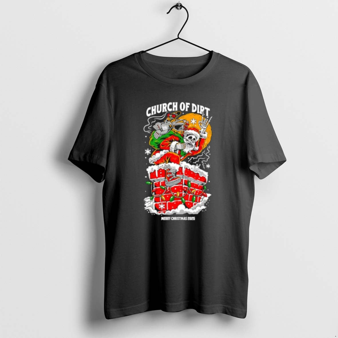 Official Church Of Dirt Skeletal Santa Claus Merry Christmas 2025 T-Shirts, Hoodie, Sweatshirt | PopFlextees.com