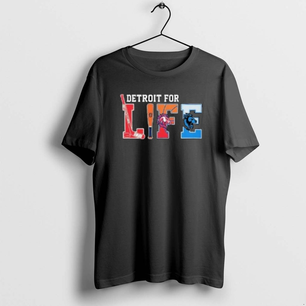 Official Detroit For Life Sports Teams Tigers Lions Red Wings Pistons Circle Black T-Shirts, Hoodie, Sweatshirt