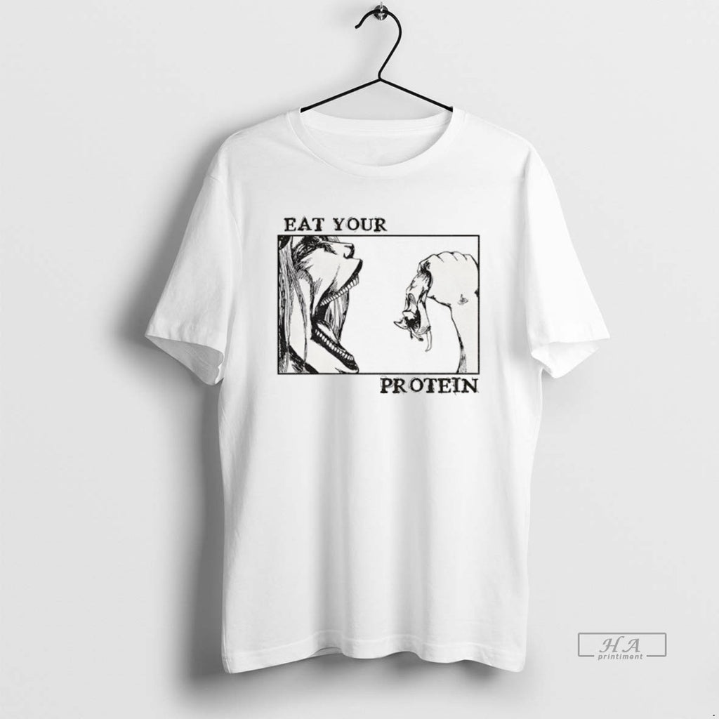 Official Eat Your Protein Anime Attack On Titan Anime Gym T-Shirts, Hoodie, Sweatshirt | PopFlextees.com