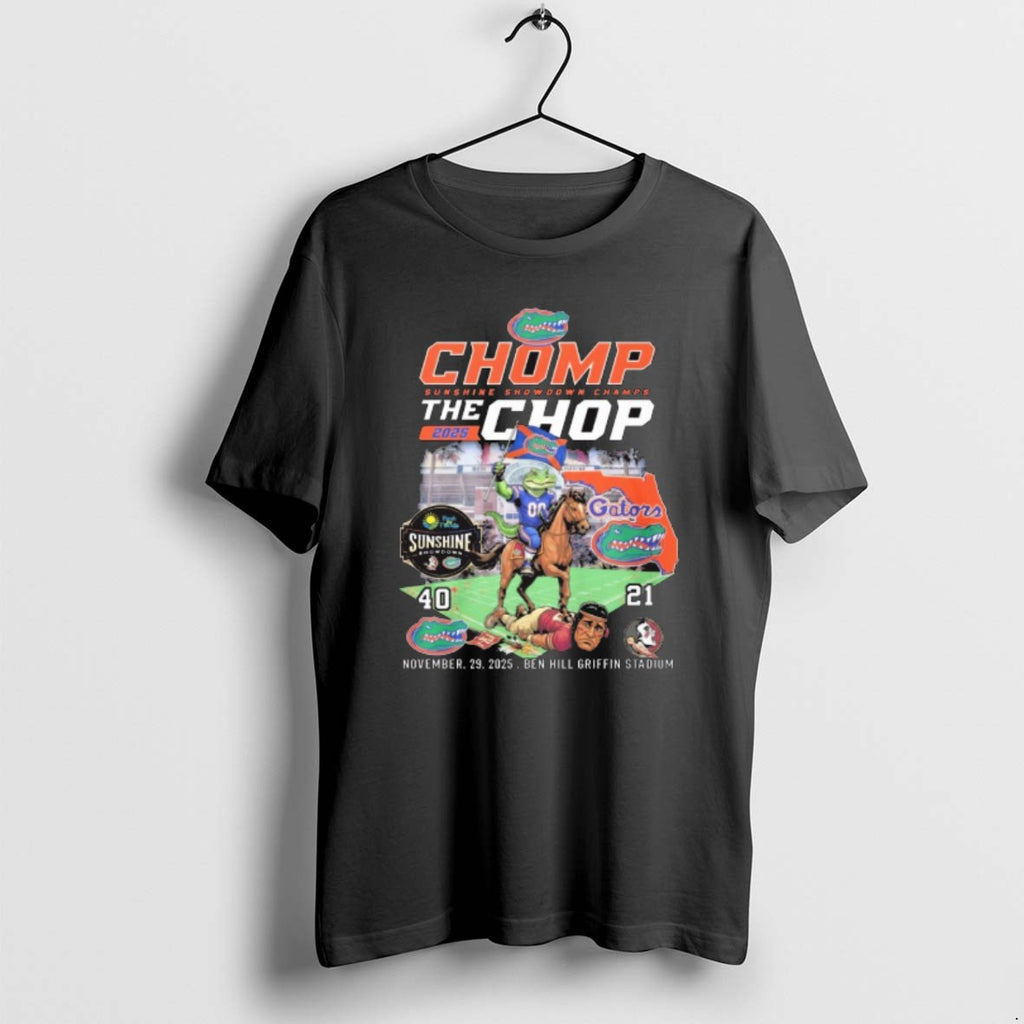 Official Florida Gators Vs Florida State Sunshine Showdown Champs 2025 Chomp The Chop Nov 29 T-Shirts, Hoodie, Sweatshirt
