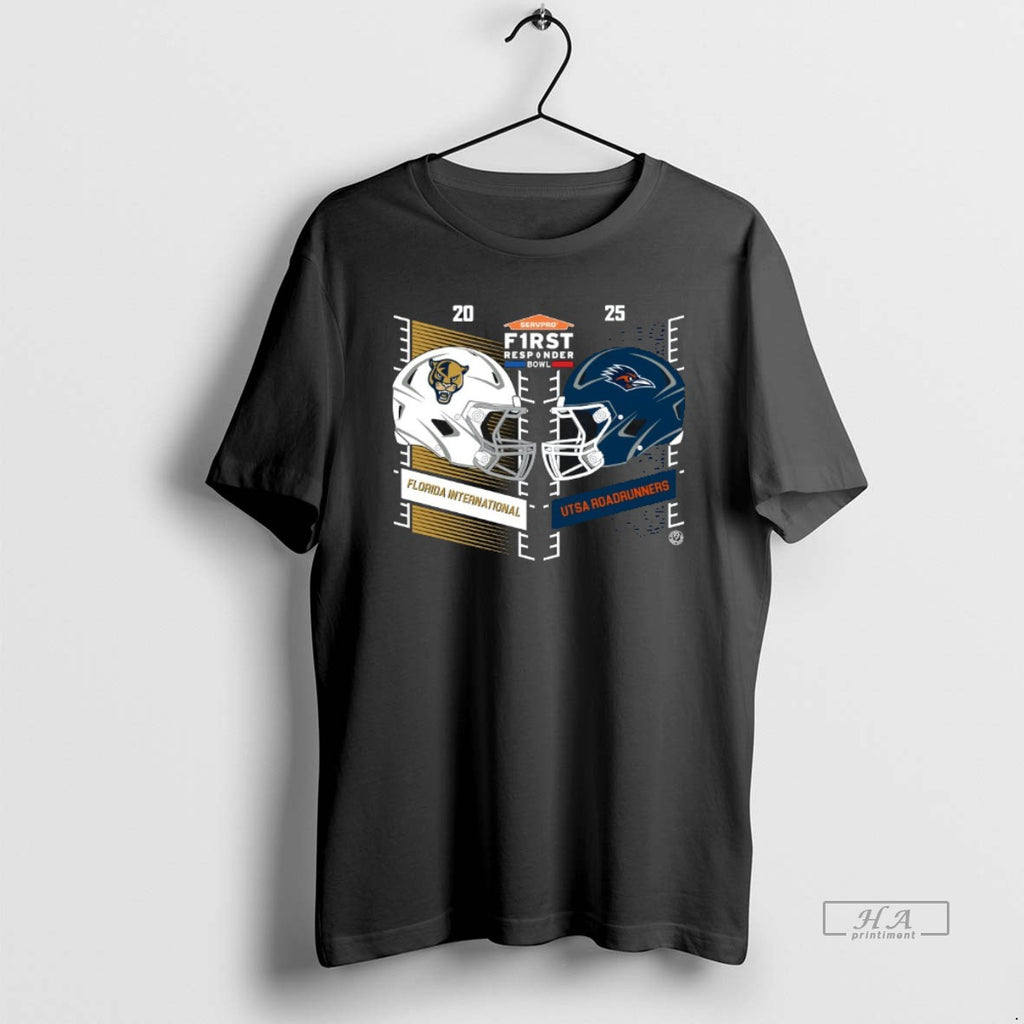 Official Florida International Vs Utsa Roadrunners 2025 Servpro First Responder Bowl Head To Head Helmet T-Shirts,...
