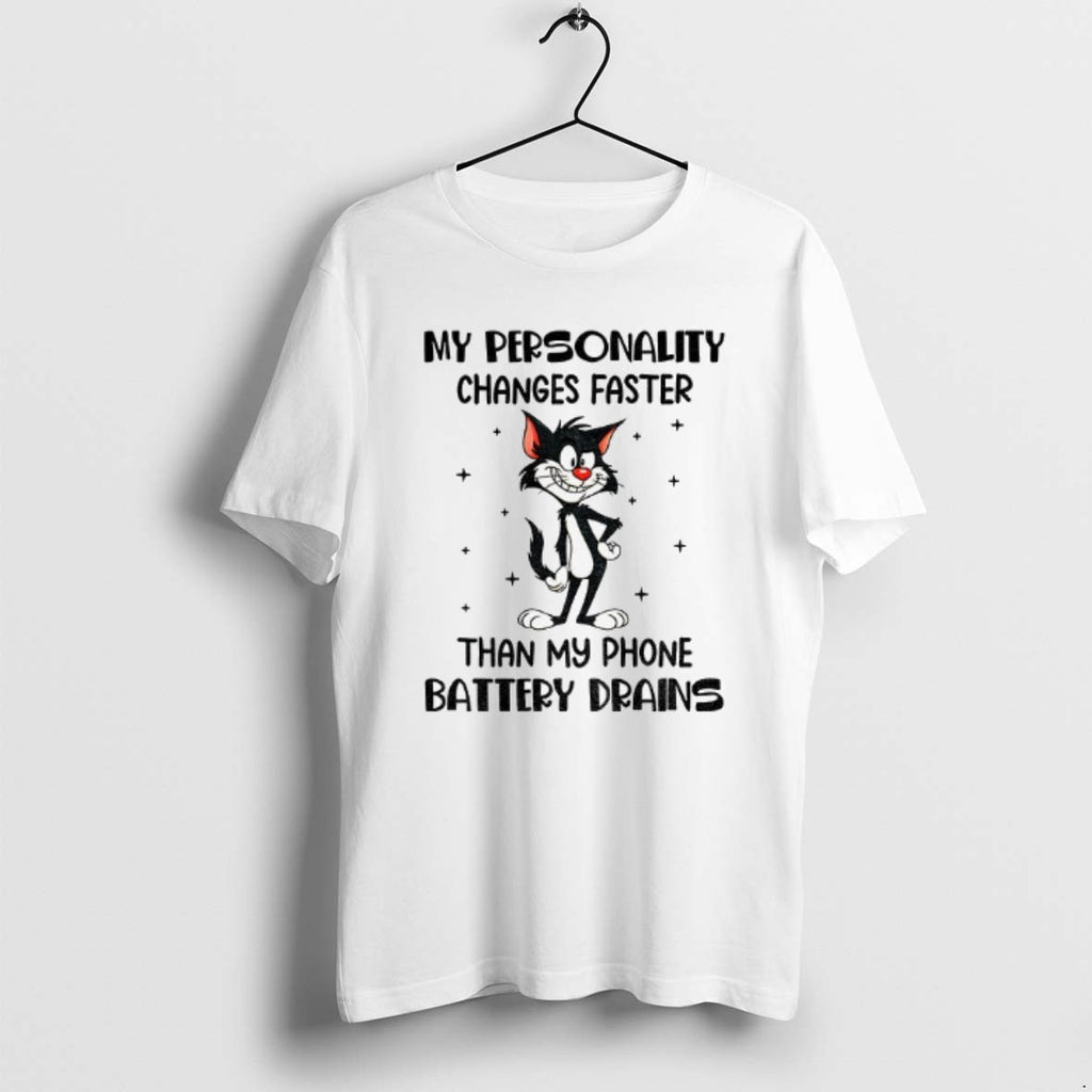 Official Funny Cat My Personality Changes Faster Than My Phone Battery Drains T-Shirts, Hoodie, Sweatshirt | PopFlextees.com