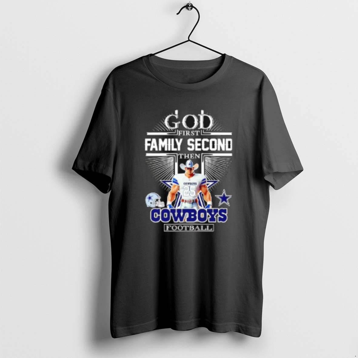 Official God First Family Second Then Dallas Cowboys Football Mascot 2025 T-Shirts, Hoodie, Sweatshirt | PopFlextees.com