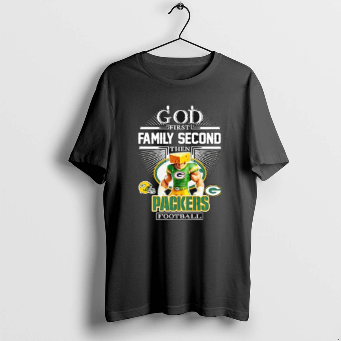 Official God First Family Second Then Green Bay Packers Football Mascot 2025 T-Shirts, Hoodie, Sweatshirt | PopFlextees.com