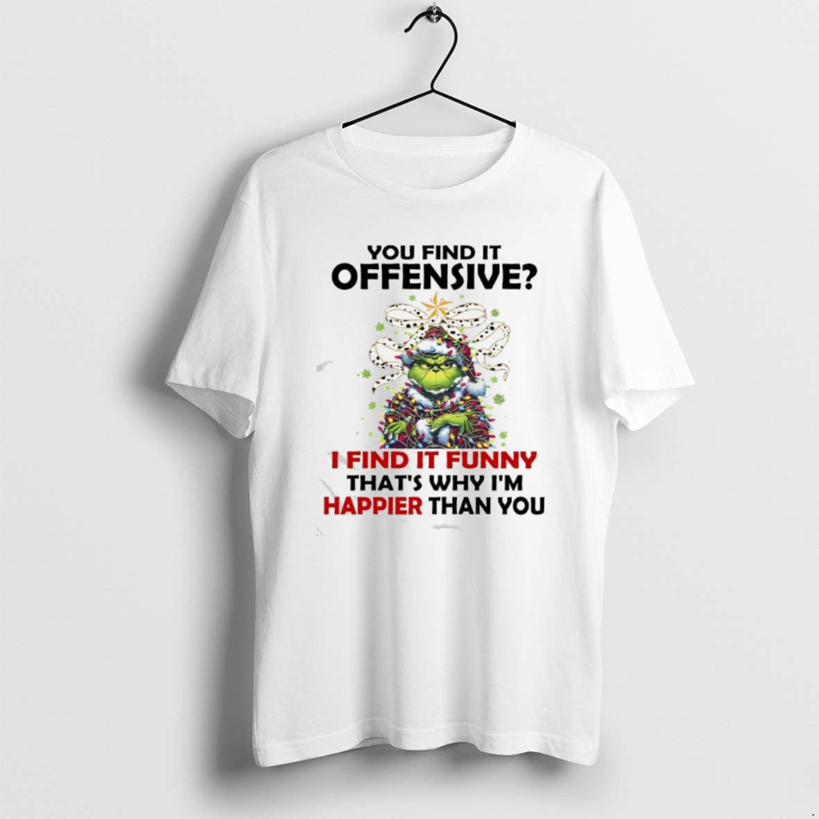 Official Grinch Christmas You Find It Offensive I Find It Funny Thats Why Im Happier T-Shirts, Hoodie, Sweatshirt
