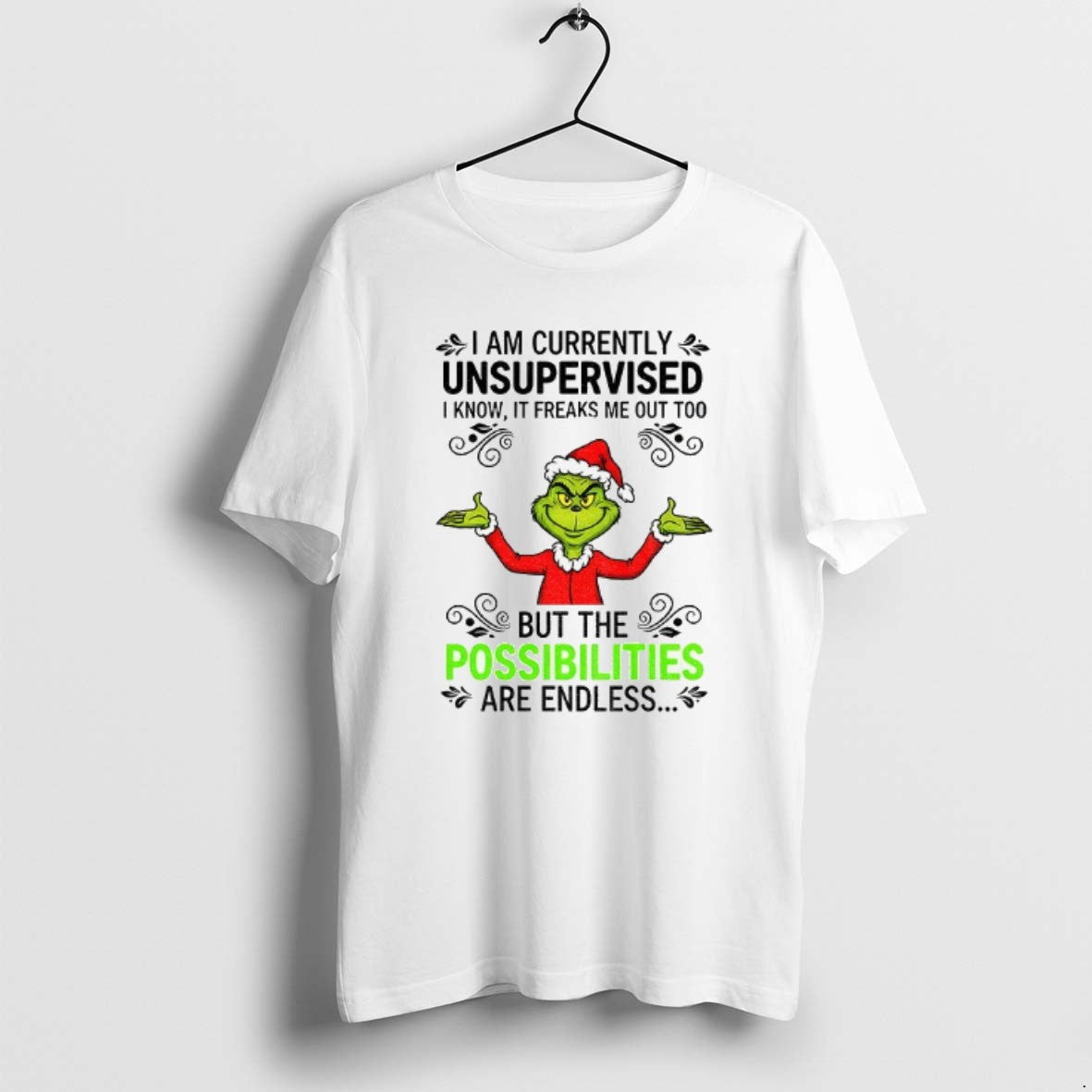 Official Grinch Santa I Am Currently Unsupervised I Know It Freaks Me Out Too But T-Shirts, Hoodie, Sweatshirt
