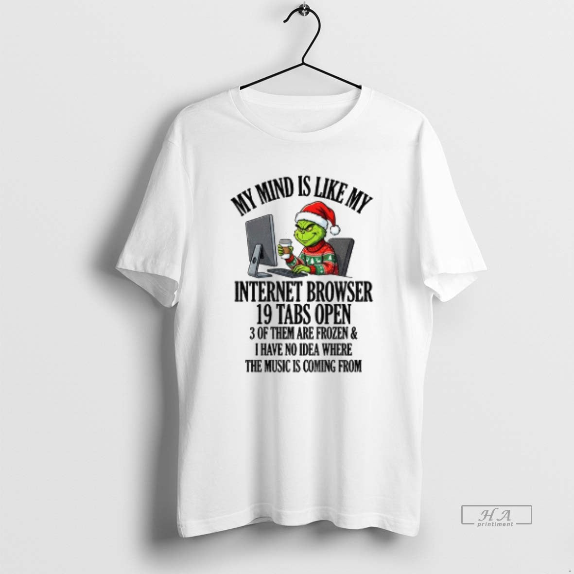 Official Grinch Santa My Mind Is Like My Internet Browser 10 Tabs Open 3 Of T-Shirts, Hoodie, Sweatshirt | PopFlextees.com