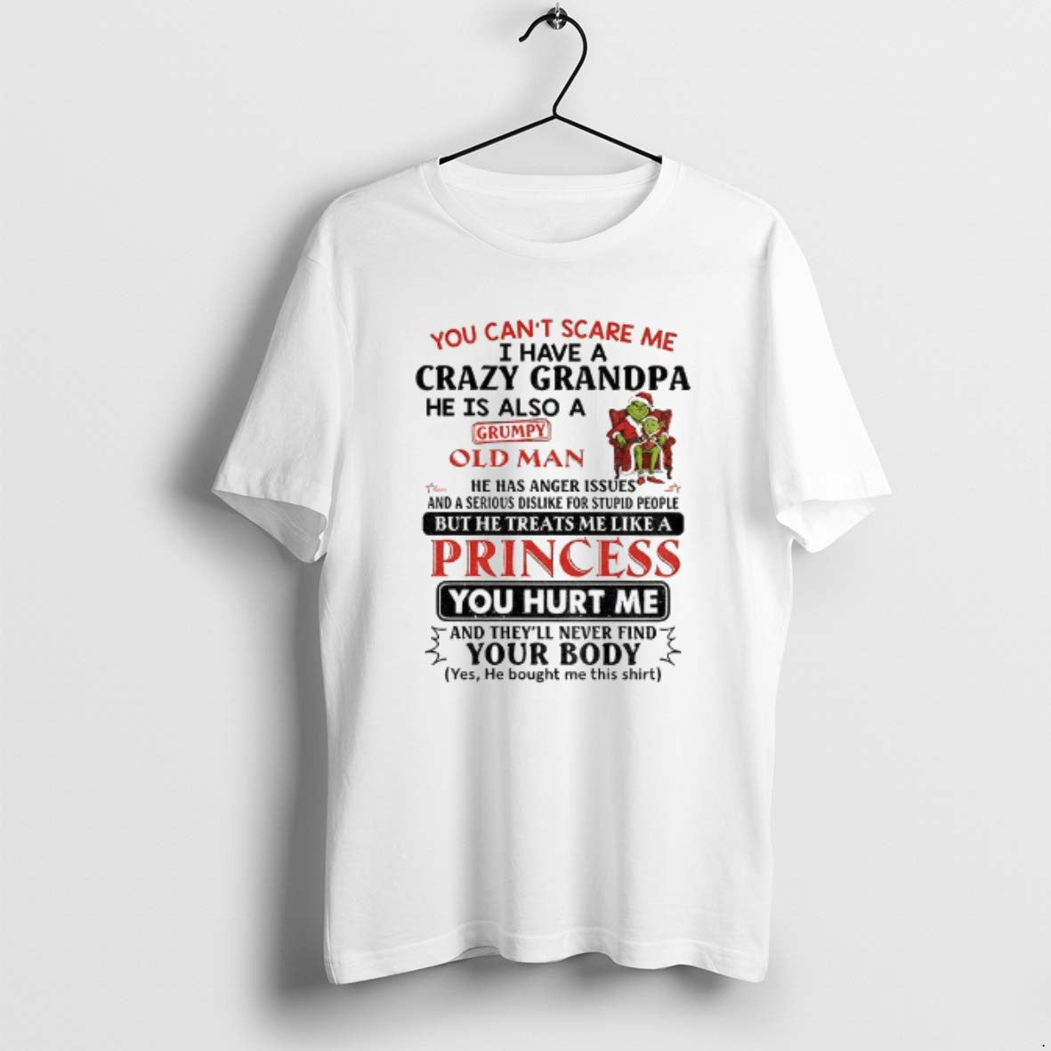 Official Grinch Couple Santa You Cant Scare Me I Have A Crazy Grandpa He Is T-Shirts, Hoodie, Sweatshirt | PopFlextees.com