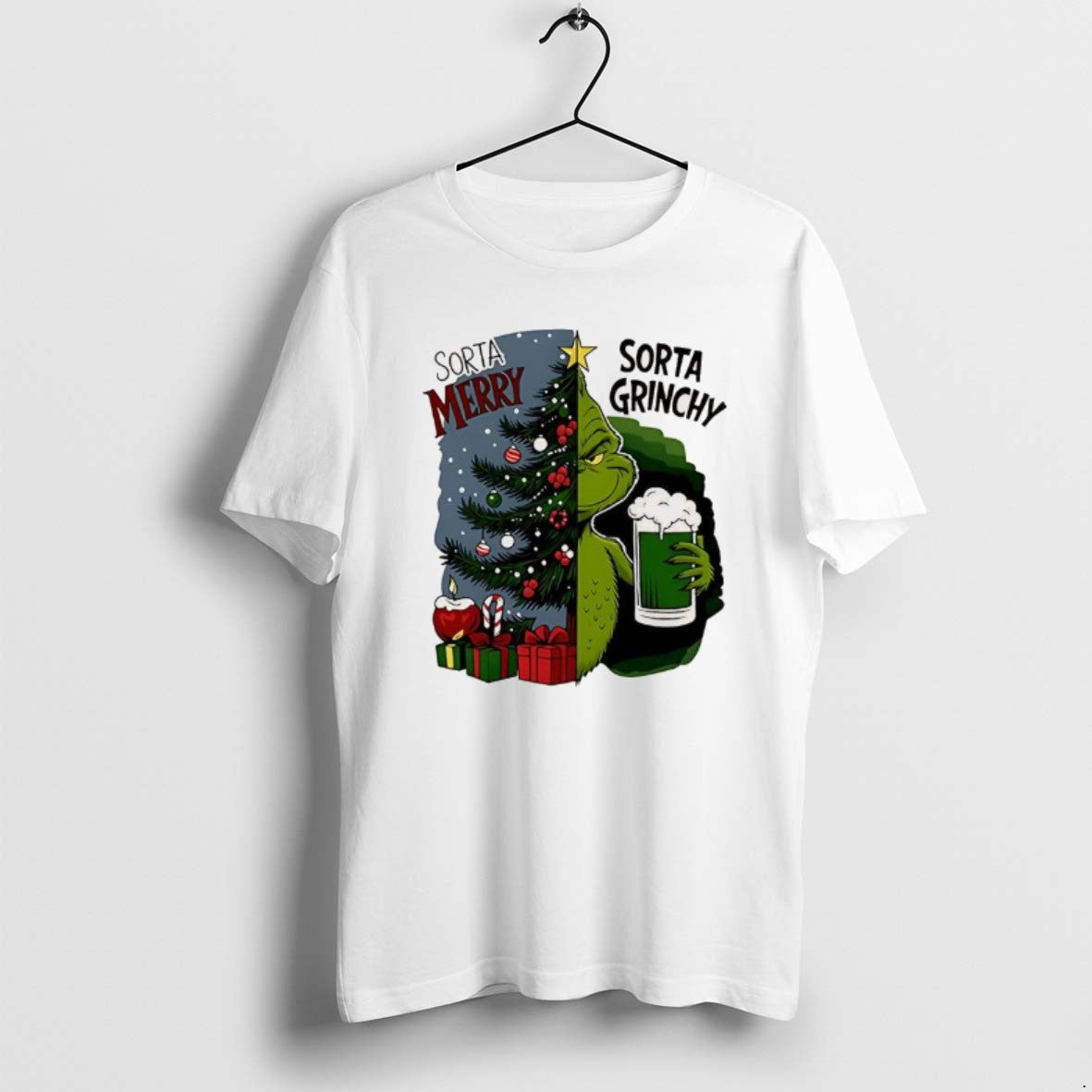 Official Grinch Half Tree Sorta Merry Sorta Grinchy Christmas Holiday T-Shirts, Hoodie, Sweatshirt | PopFlextees.com