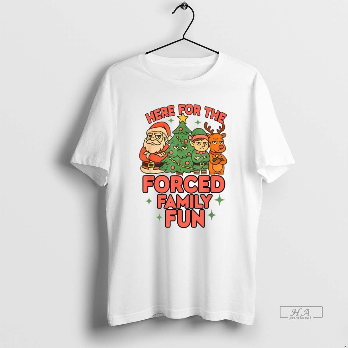 Official Here For The Forced Family Fun Santa Elf Reindeer Christmas T-Shirts, Hoodie, Sweatshirt | PopFlextees.com