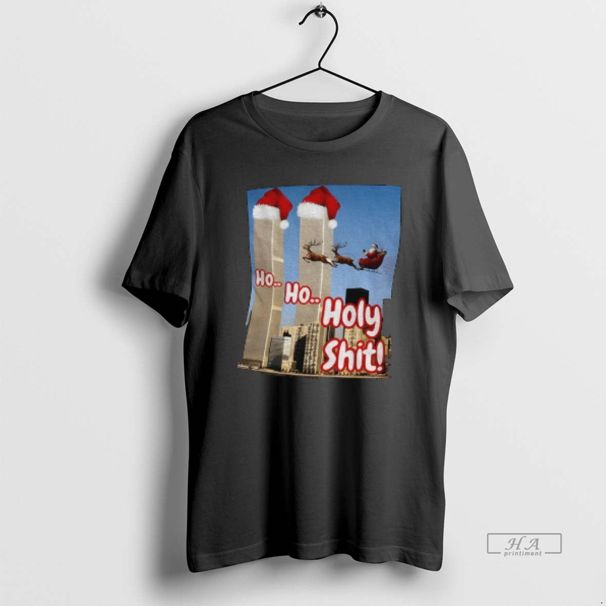 Official Ho Ho Holy Shit Santa Offensive 9 11 Twin Tower Joke Christmas T-Shirts, Hoodie, Sweatshirt | PopFlextees.com