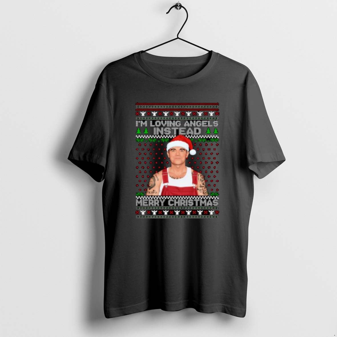 Official Im Loving Angels Instead Robbie Williams Christmas Ugly Circle Black T-Shirts, Hoodie, Sweatshirt | PopFlextees.com