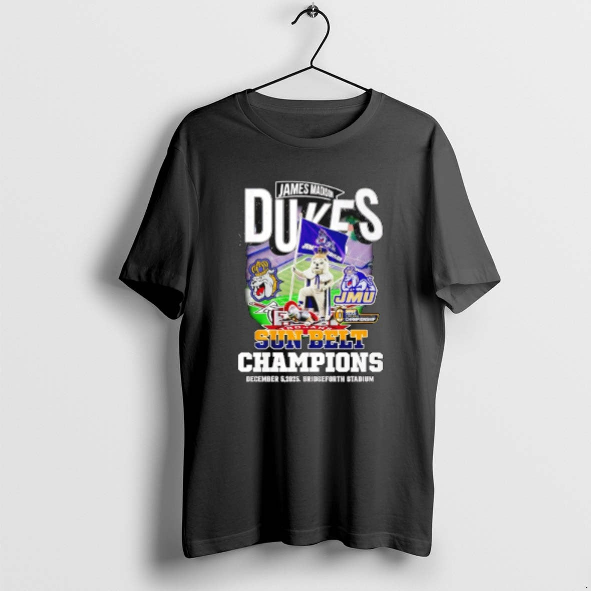Official James Madison Dukes 2025 Sun Belt Champions Mascot T-Shirts, Hoodie, Sweatshirt | PopFlextees.com