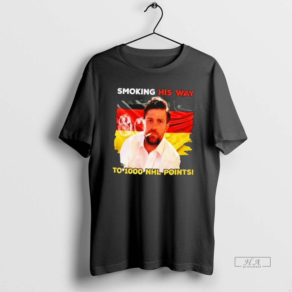 Official Leon Draisaitl Smoking His Way Top 1000 Nhl Points T-Shirts, Hoodie, Sweatshirt | PopFlextees.com