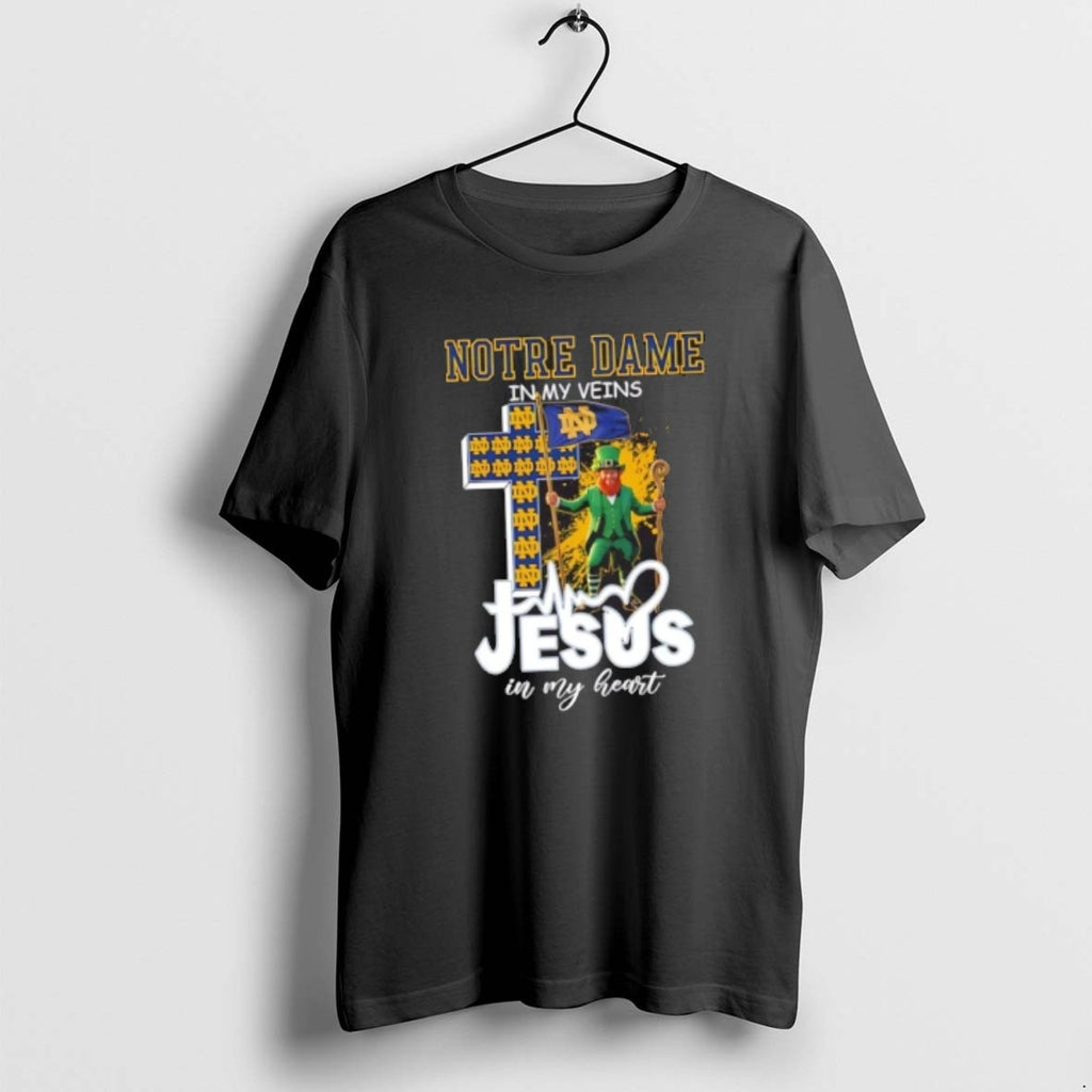 Official Mascots Notre Dame Fighting Irish Flag In My Veins Jesus In My Heart T-Shirts, Hoodie, Sweatshirt | PopFlextees.com