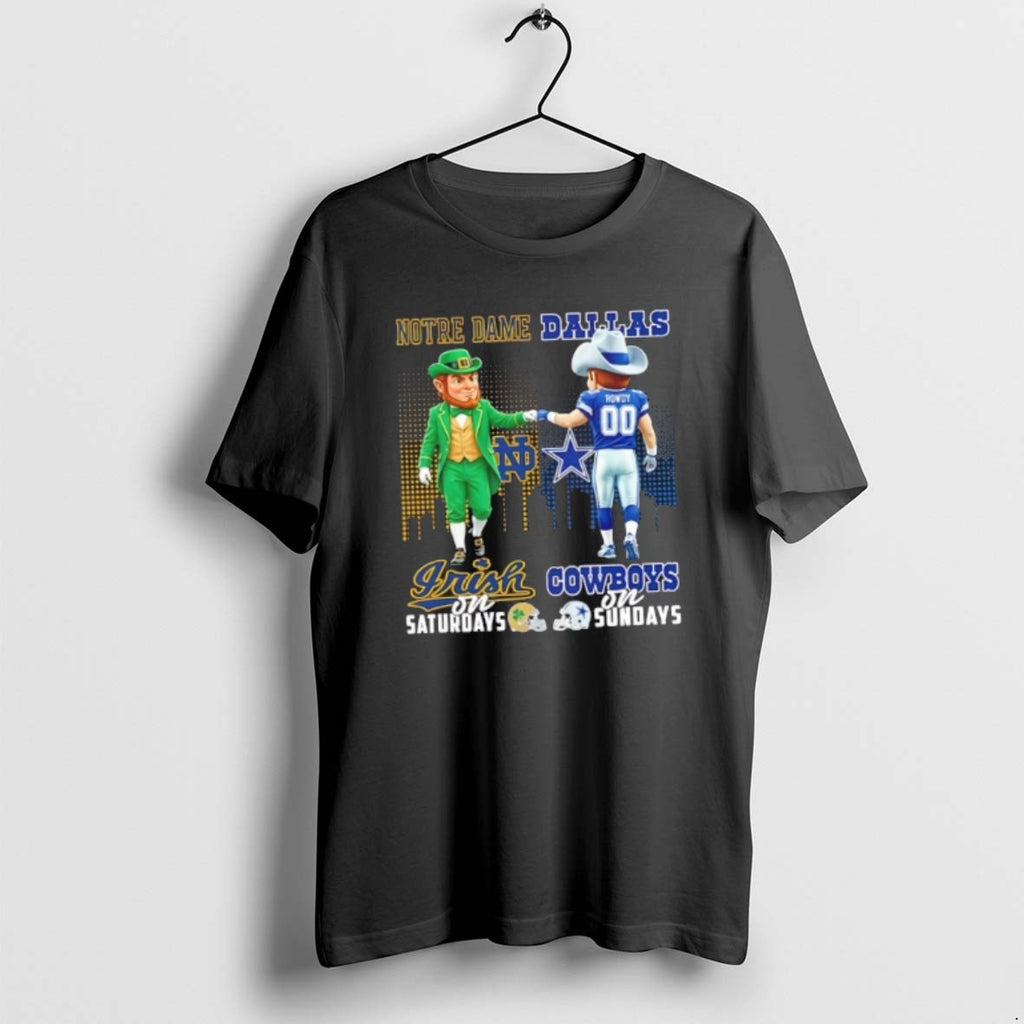 Official Mascots Notre Dame Fighting Irish On Saturdays X Dallas Cowboys On Sundays Skyline T-Shirts, Hoodie, Sweatshirt