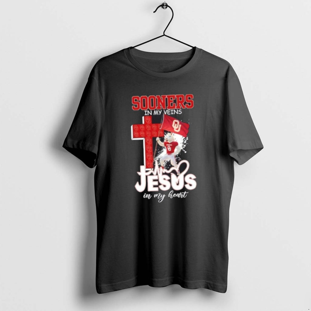 Official Mascots Oklahoma Sooners Flag In My Veins Jesus In My Heart T-Shirts, Hoodie, Sweatshirt | PopFlextees.com