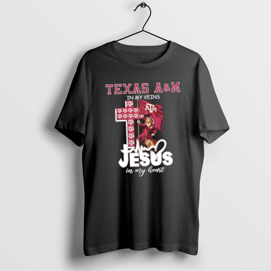 Official Mascots Texas Am Aggies Flag In My Veins Jesus In My Heart T-Shirts, Hoodie, Sweatshirt | PopFlextees.com