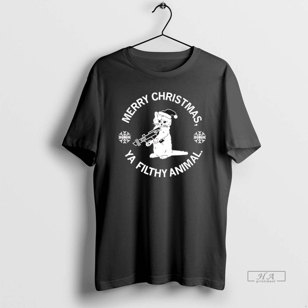 Official Merry Christmas Ya Filthy Animal Cat T-Shirts, Hoodie, Sweatshirt | PopFlextees.com