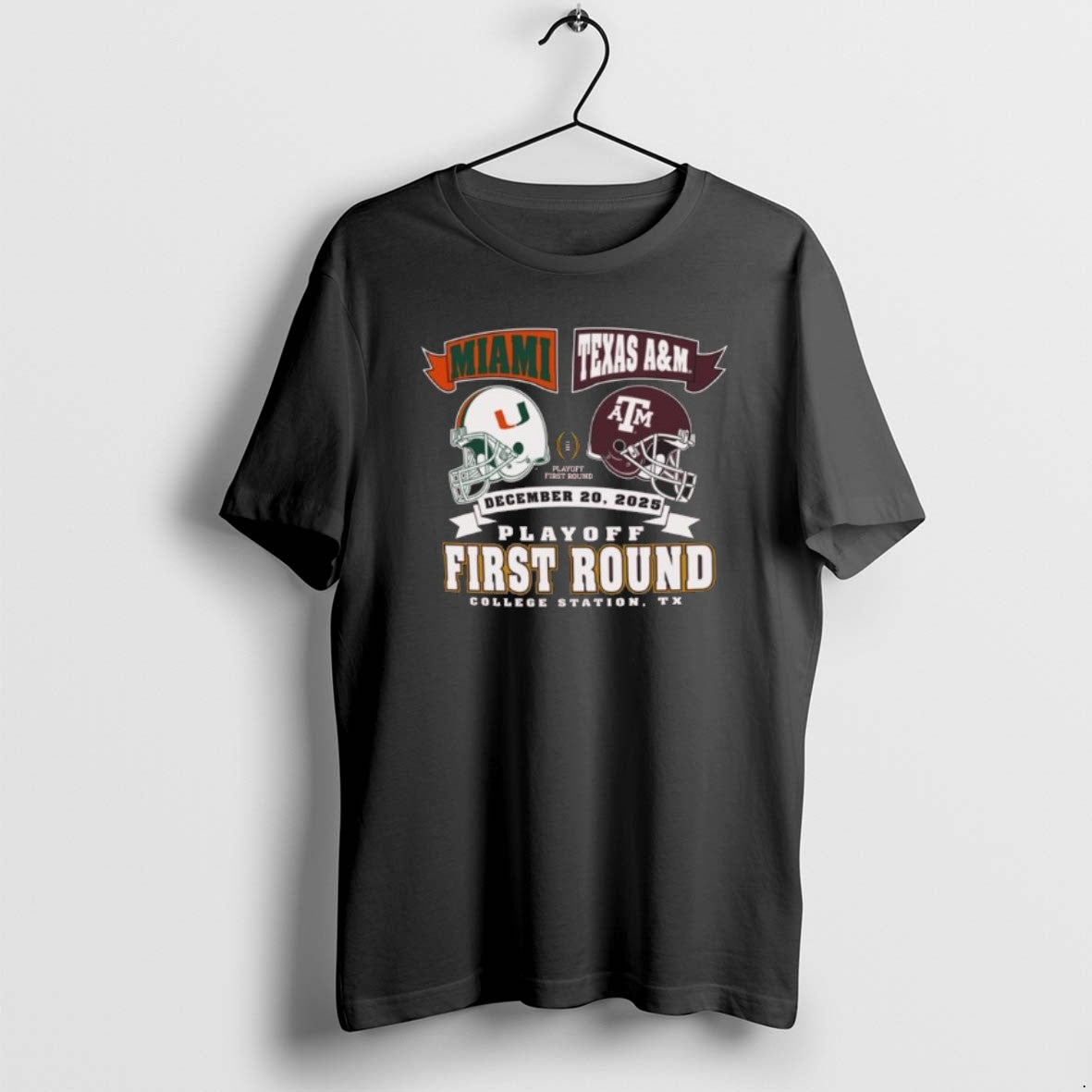 Official Miami Vs Texas Am Cfp Round 1 Head 2 Head Helmet Dec 20 2025 T-Shirts, Hoodie, Sweatshirt | PopFlextees.com