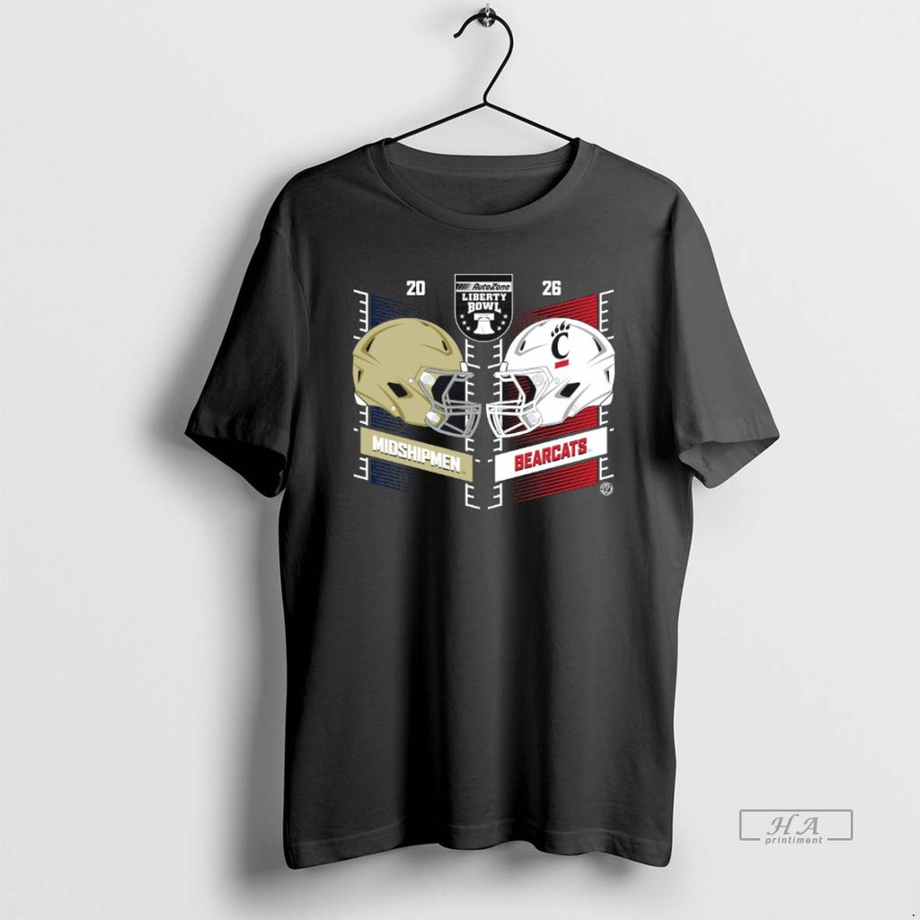 Official Navy Midshipmen Vs Cincinnati Bearcats 2025 Autozone Liberty Bowl Head To Head Helmet T-Shirts, Hoodie, Sweatshirt