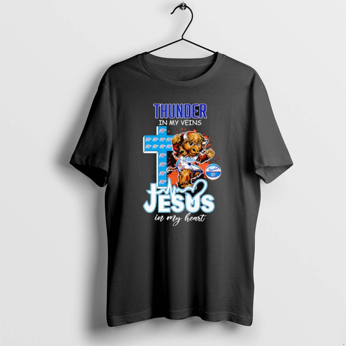 Official Oklahoma City Thunder In My Veins Jesus In My Heart T-Shirts, Hoodie, Sweatshirt | PopFlextees.com