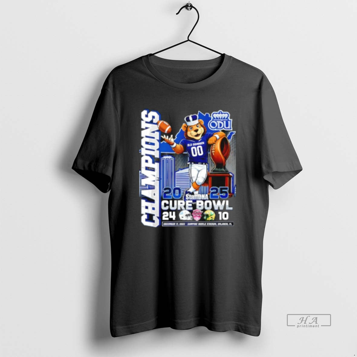 Official Old Dominion Monarchs 2025 Cure Bowl Champions Mascot Score T-Shirts, Hoodie, Sweatshirt | PopFlextees.com