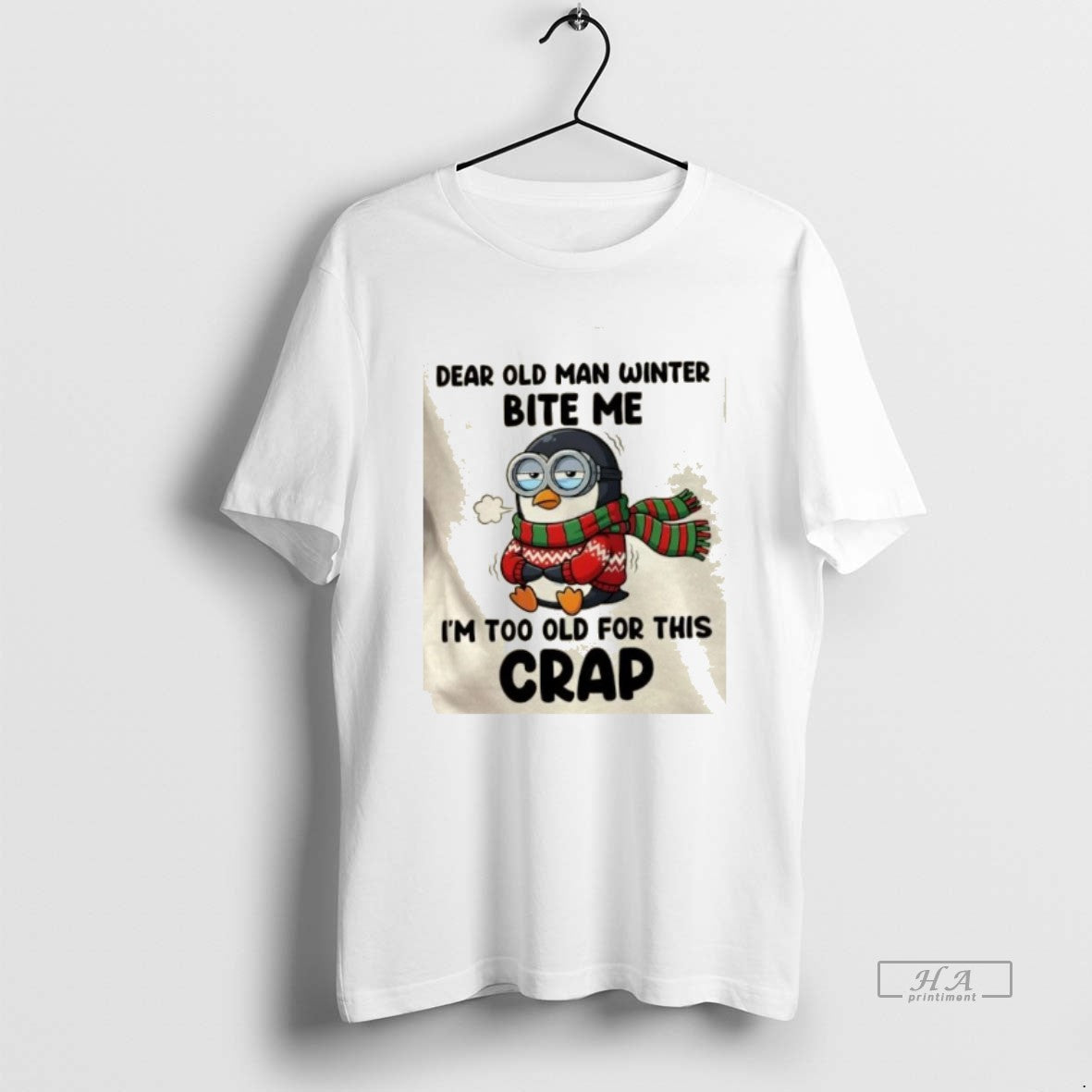 Official Penguin Dear Old Man Winter Bite Me Im Too Old This Crap T-Shirts, Hoodie, Sweatshirt