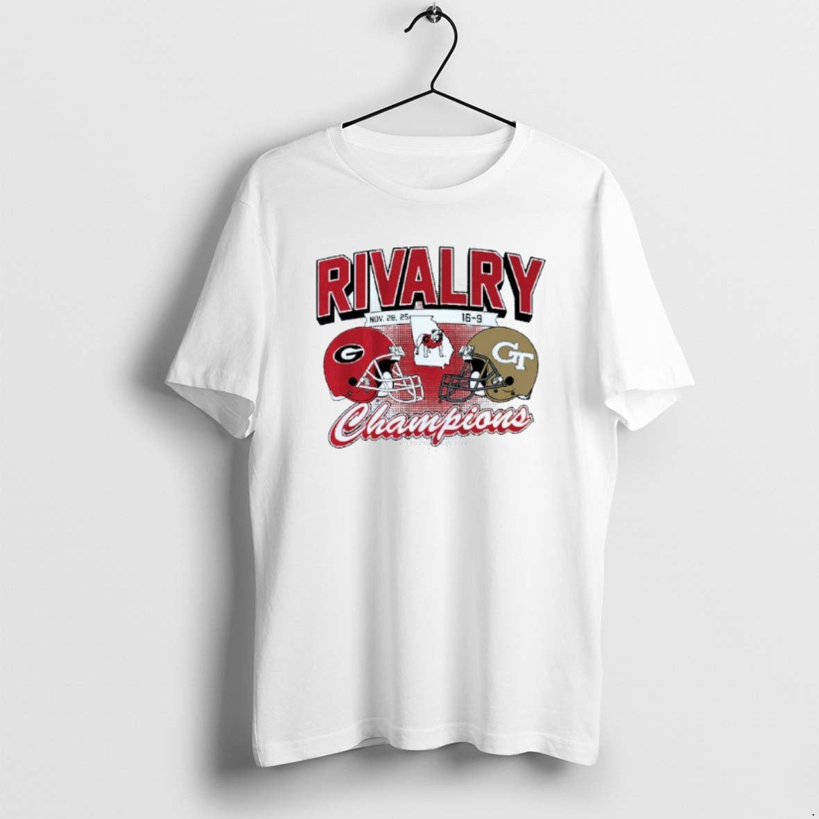 Official Rivalry Champions Winner Georgia Bulldogs Vs Georgia Tech Yellow Jackets 2025 Helmet Mens White T-Shirts,...