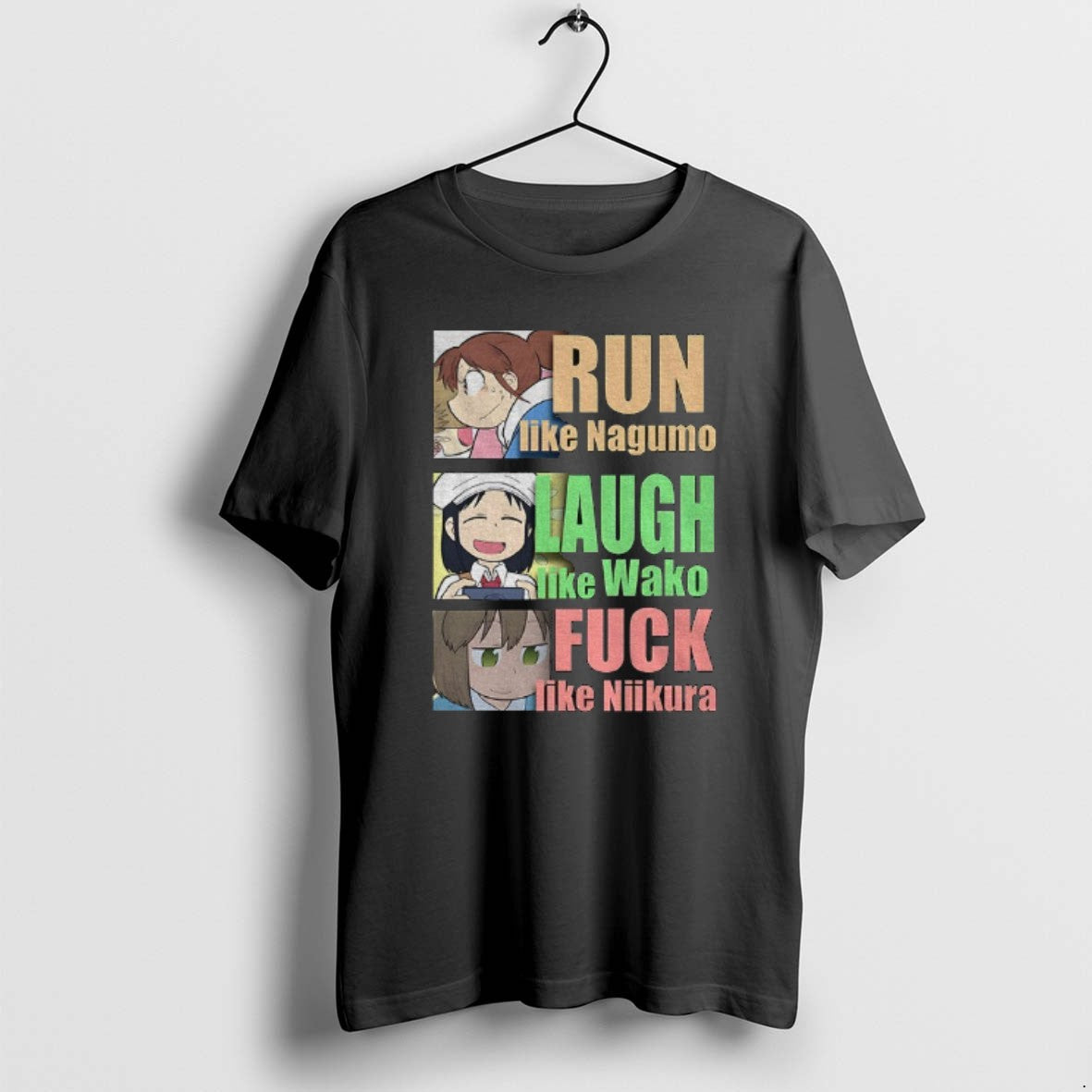 Official Run Like Nagumo Laugh Like Wako Fuck Like Niikura Cartoon T-Shirts, Hoodie, Sweatshirt | PopFlextees.com