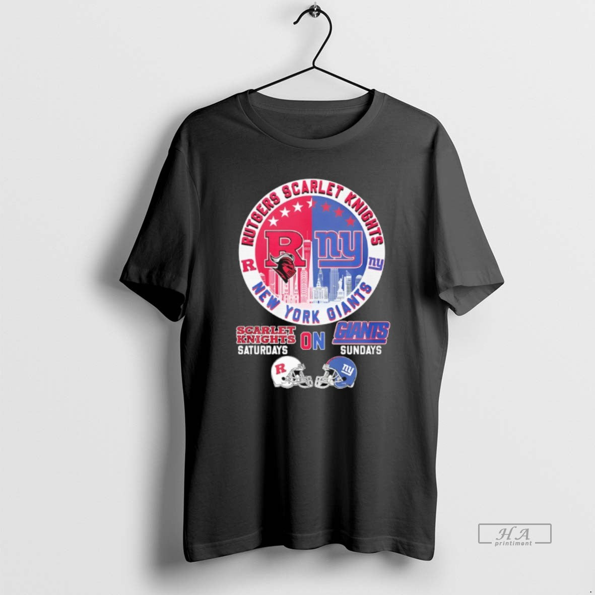 Official Rutgers Scarlet Knights On Saturdays And New York Giants On Sundays Helmet Logo Mashup T-Shirts, Hoodie, Sweatshirt