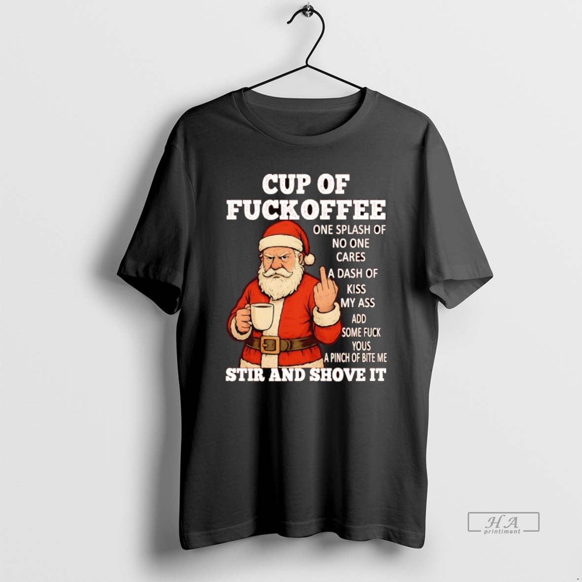Official Santa Middle Finger Cup Of Fuckoffee Stir And Shove It Christmas T-Shirts, Hoodie, Sweatshirt | PopFlextees.com