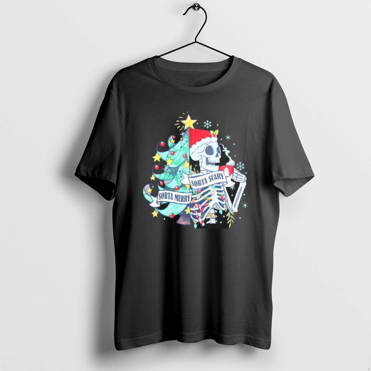 Official Sorta Merry Sorta Scary Skeleton Christmas Blackshirt T-Shirts, Hoodie, Sweatshirt | PopFlextees.com