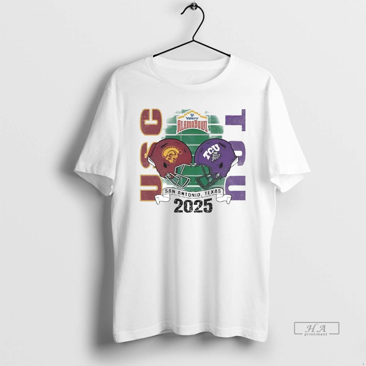 Official Tcu Horned Frogs Vs Usc Trojans 2025 Valero Alamo Bowl Head To Head Helmet T-Shirts, Hoodie, Sweatshirt