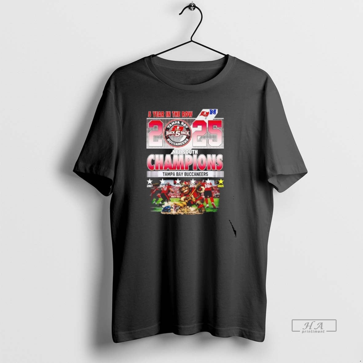 Official Tampa Bay Buccaneers 2025 Nfc South Champions 5 Year In The Row T-Shirts, Hoodie, Sweatshirt | PopFlextees.com
