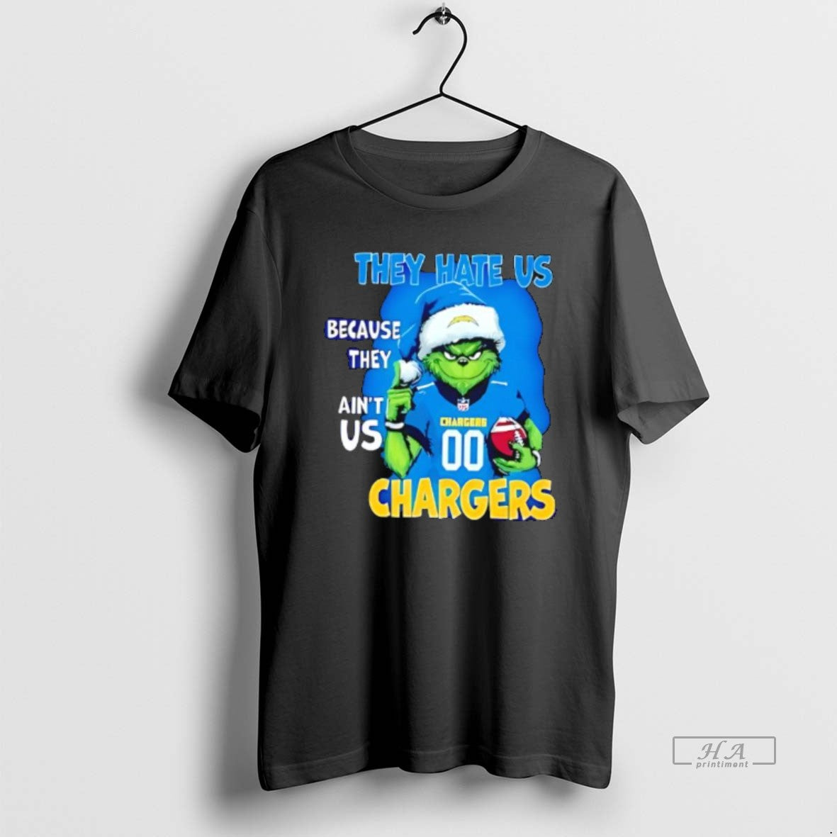 Official They Hate Us Because They Aint Us Los Angeles Chargers Grinch Santa T-Shirts, Hoodie, Sweatshirt | PopFlextees.com