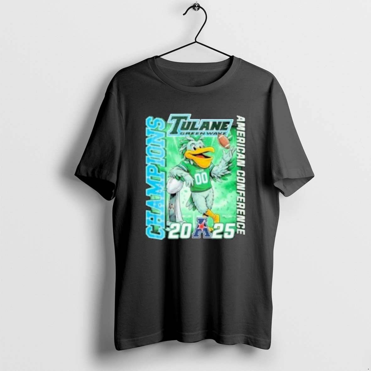 Official Tulane Green Wave 2025 American Conference Champion Mascot Circle Black T-Shirts, Hoodie, Sweatshirt