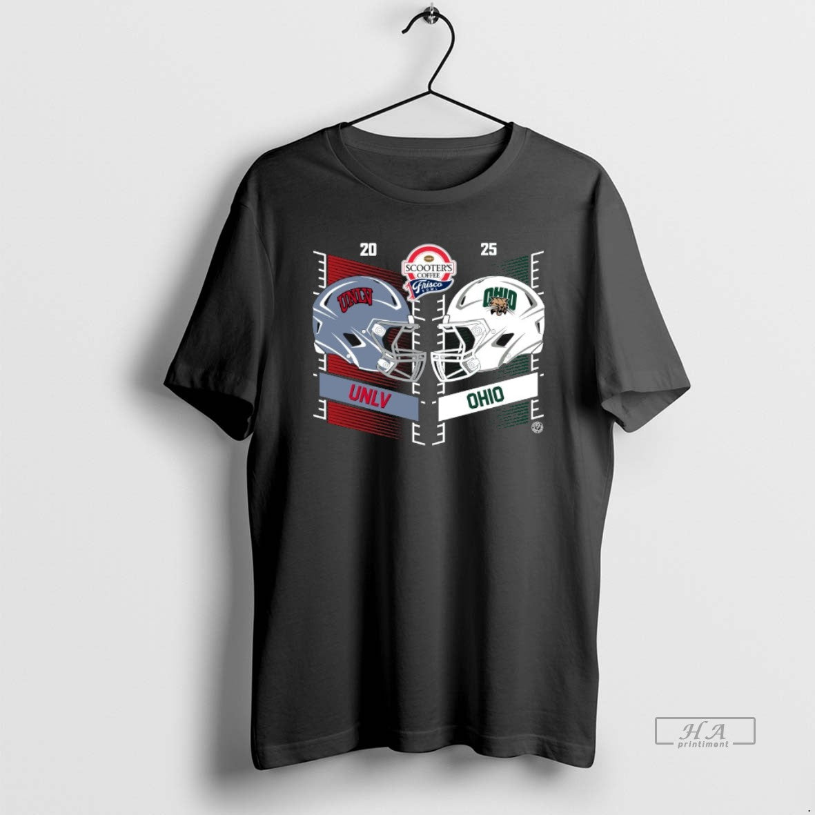 Official Unlv Rebels Vs Ohio Bobcats 2025 Scooters Coffee Frisco Bowl Head Head Helmet T-Shirts, Hoodie, Sweatshirt