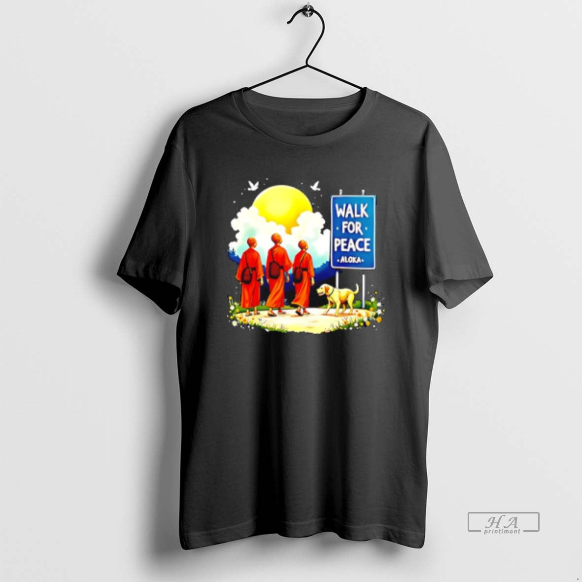 Official Walk For Peace Like Monks And Aloka Dog Sun And Sign T-Shirts, Hoodie, Sweatshirt | PopFlextees.com